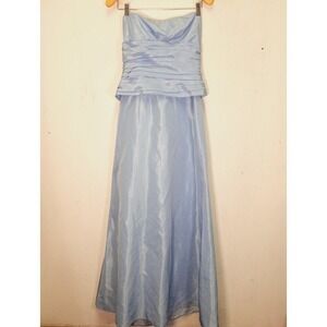 Off Shoulder Long Dress Womens 10 M Blue Satin Pastel Gown Bridesmaid BELSOIE
